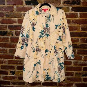 A/LINE Cream Floral Print Trench Coat with Pockets, Size Medium